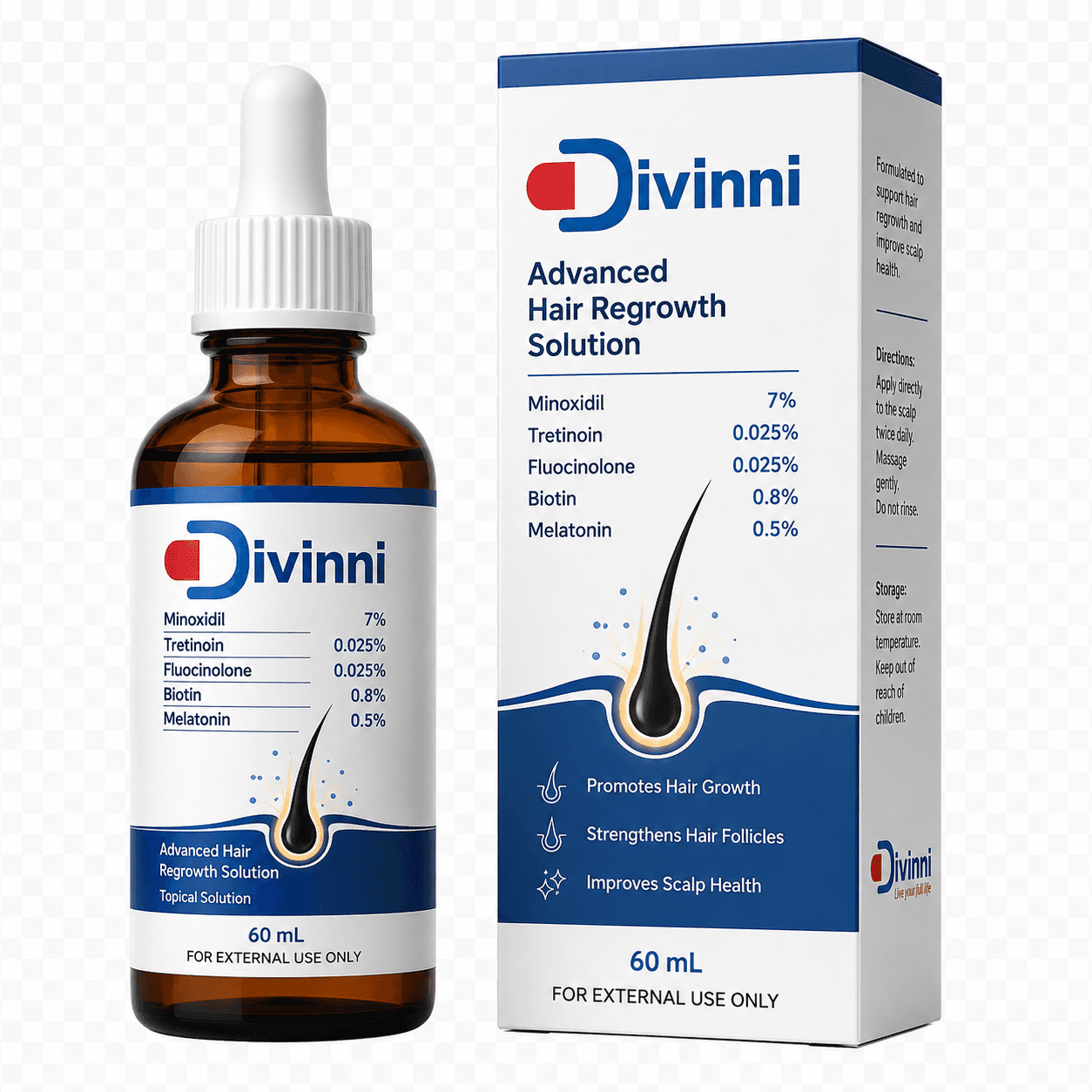 Advanced hair regrowth solution — 7% / 0.025% / 0.025% / 0.2% · 60 ml